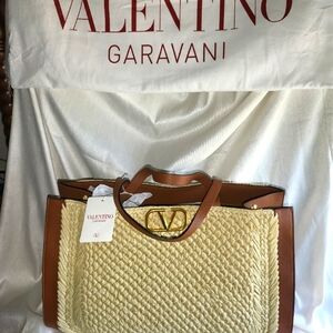 Valentino Garavani VLOGO Large Raffia Tote